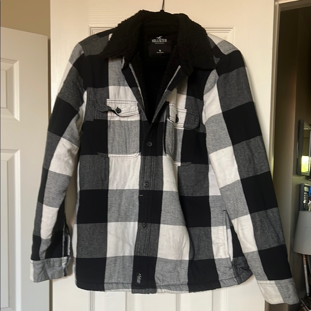 Hollister Men's Black and White Plaid Jacket